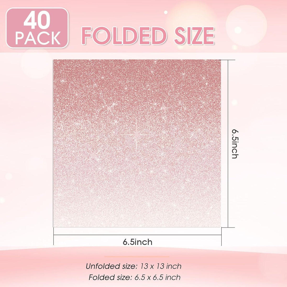 40PCS Disposable Rose Gold Paper Napkins, 6.5 x 6.5 Inch Rose Gold Gradient