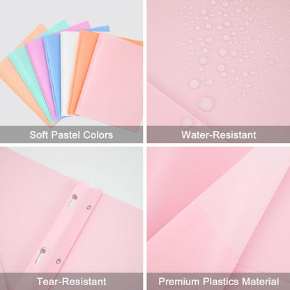 Two-Pocket-Folders with 3 Prongs, Letter Size Plastic Folders with Pockets and Prongs, Poly Plastic Folders for Office & School. 6 Pastel Colors (Pink - 12 Packs)