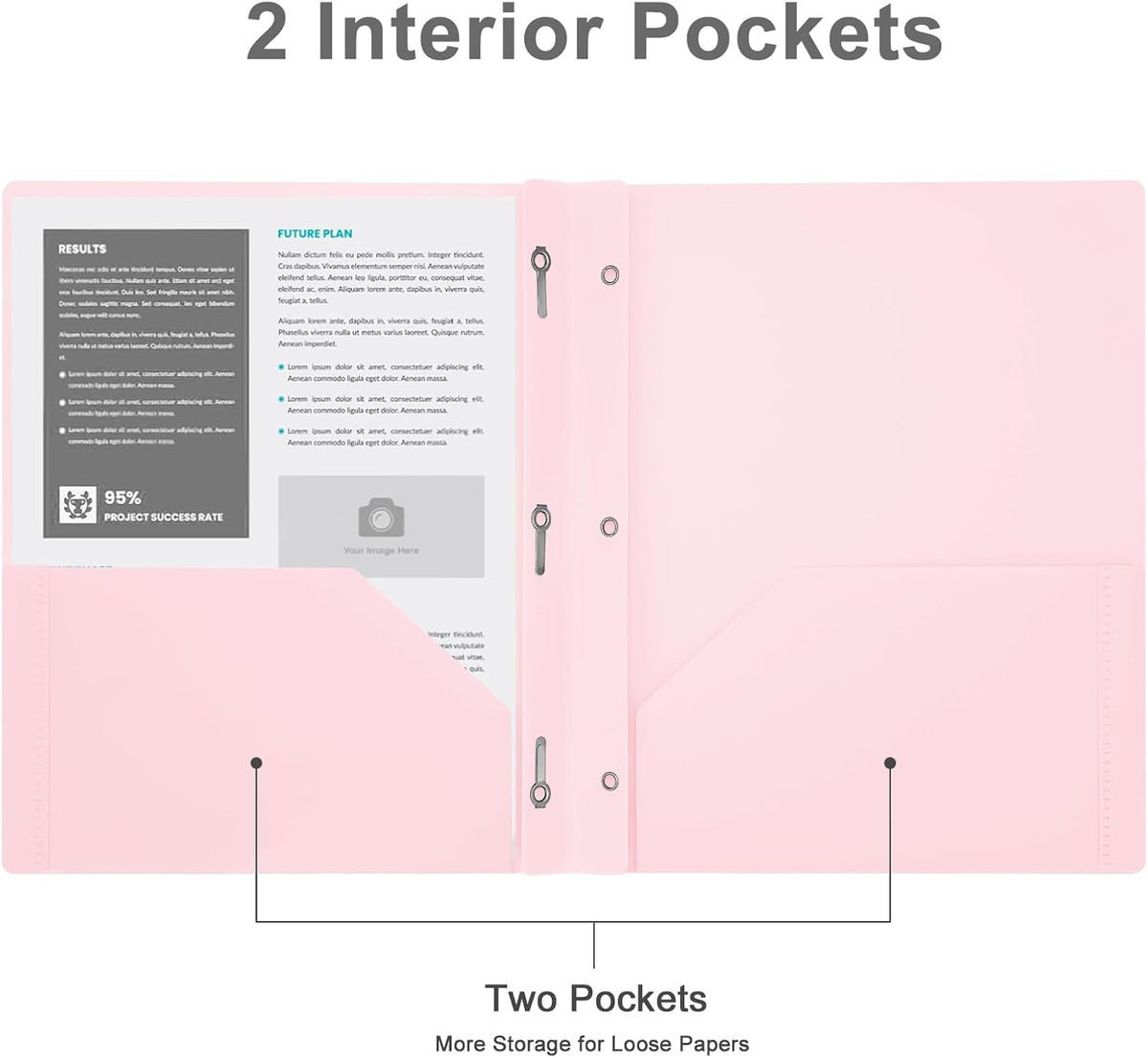Two-Pocket-Folders with 3 Prongs, Letter Size Plastic Folders with Pockets and Prongs, Poly Plastic Folders for Office & School. 6 Pastel Colors (Pink - 12 Packs)