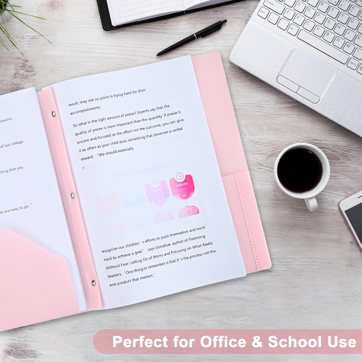 Two-Pocket-Folders with 3 Prongs, Letter Size Plastic Folders with Pockets and Prongs, Poly Plastic Folders for Office & School. 6 Pastel Colors (Pink - 12 Packs)