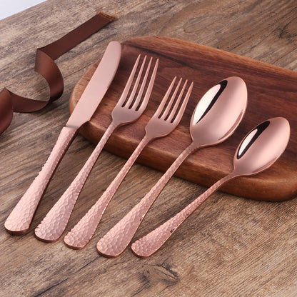 5-Piece Rose Gold Silverware Flatware Set Service for 1 Stainless Steel Cutlery Set Include Dinner Knife Table Fork Table Spoon Salad Fork Tea Spoon for Wedding, Dishwasher Safe