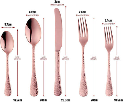 5-Piece Rose Gold Silverware Flatware Set Service for 1 Stainless Steel Cutlery Set Include Dinner Knife Table Fork Table Spoon Salad Fork Tea Spoon for Wedding, Dishwasher Safe