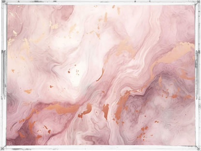 Pink Gold Marble Serving Tray 12" x 16" Acrylic Trays with Handles Decorative Serving Platter for Coffee, Breakfast in Bed, Dinner, Appetizers, Patio, Party