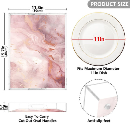 Pink Gold Marble Serving Tray 12" x 16" Acrylic Trays with Handles Decorative Serving Platter for Coffee, Breakfast in Bed, Dinner, Appetizers, Patio, Party