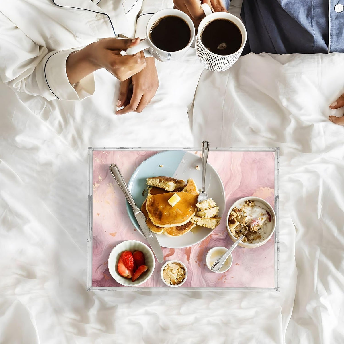 Pink Gold Marble Serving Tray 12" x 16" Acrylic Trays with Handles Decorative Serving Platter for Coffee, Breakfast in Bed, Dinner, Appetizers, Patio, Party
