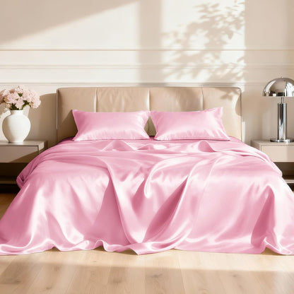 Satin King Sheets Set, 4 Pieces, Pink, 15" Deep Pocket