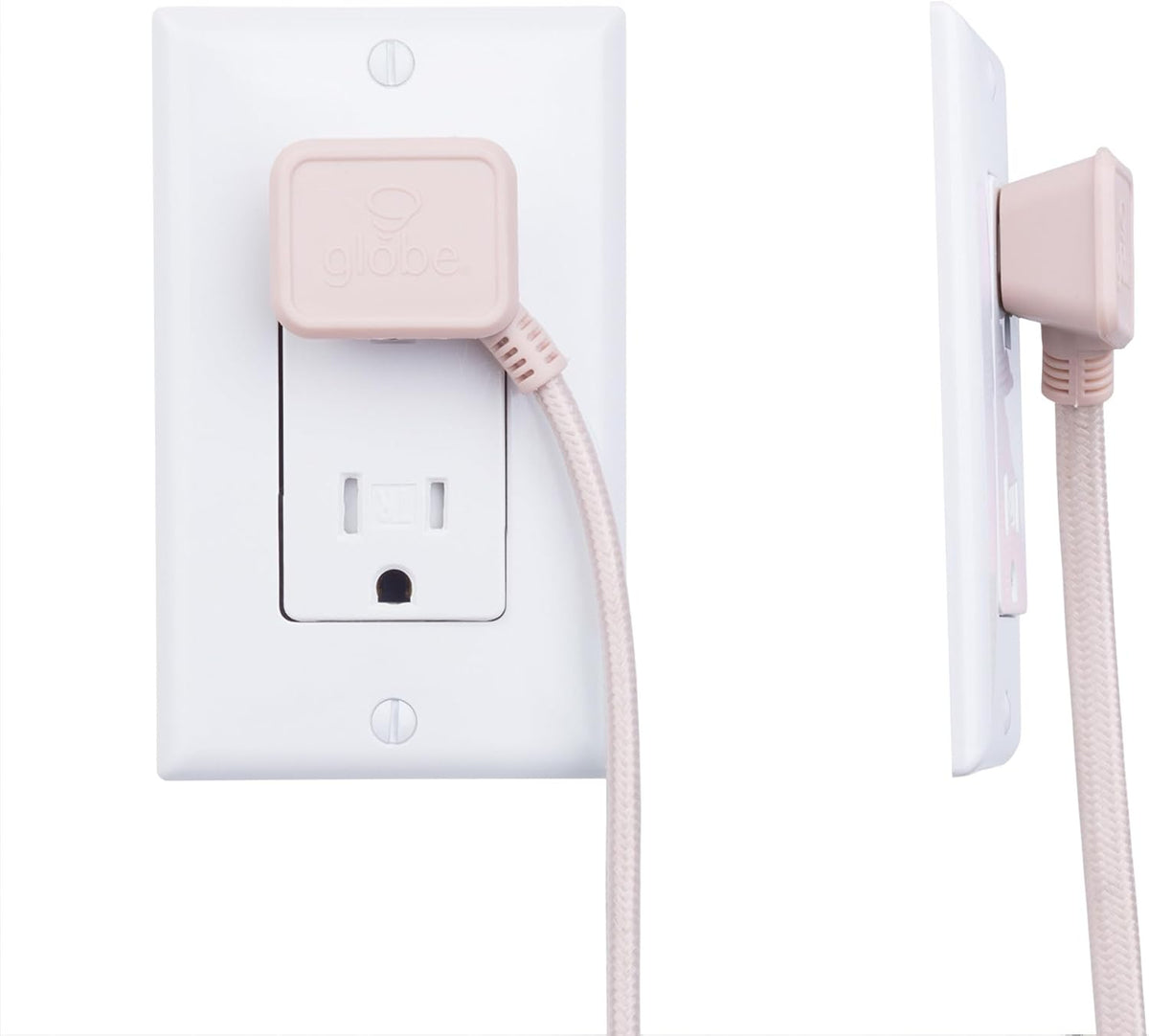 22814 Designer Series 9-ft Fabric Extension Cord, 3 Polarized Outlets, Right Angle Plug, 125 Volts, Pale Pink