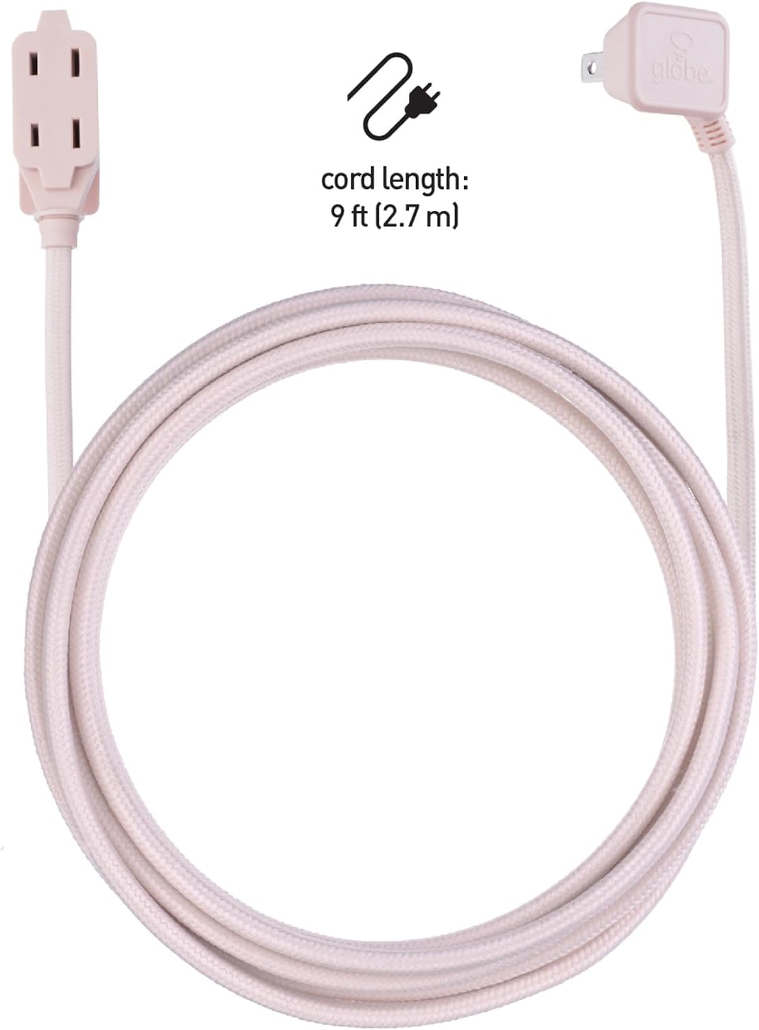 22814 Designer Series 9-ft Fabric Extension Cord, 3 Polarized Outlets, Right Angle Plug, 125 Volts, Pale Pink