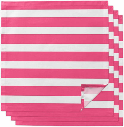 Pink Striped Cloth Napkins Set of 4, Holiday Napkins for Baby Shower, Modern Simple Monochrome Geometric White Washable Reusable Dinner Napkin for Cocktail Wedding Party, 20 x 20 Inch