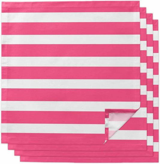 Pink Striped Cloth Napkins Set of 4, Holiday Napkins for Baby Shower, Modern Simple Monochrome Geometric White Washable Reusable Dinner Napkin for Cocktail Wedding Party, 20 x 20 Inch