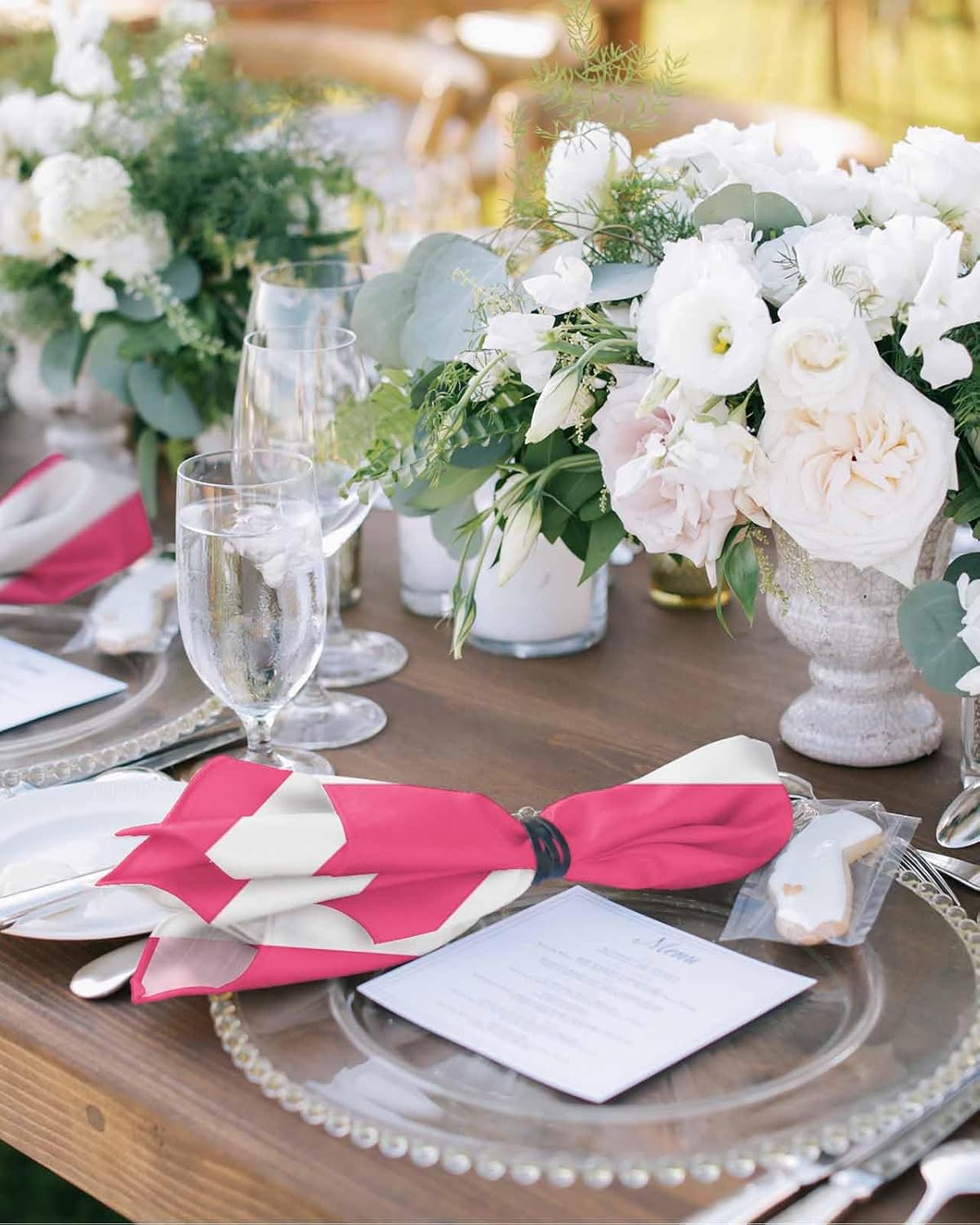 Pink Striped Cloth Napkins Set of 4, Holiday Napkins for Baby Shower, Modern Simple Monochrome Geometric White Washable Reusable Dinner Napkin for Cocktail Wedding Party, 20 x 20 Inch