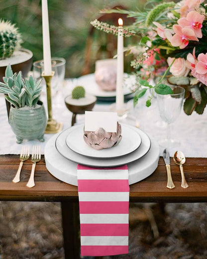 Pink Striped Cloth Napkins Set of 4, Holiday Napkins for Baby Shower, Modern Simple Monochrome Geometric White Washable Reusable Dinner Napkin for Cocktail Wedding Party, 20 x 20 Inch