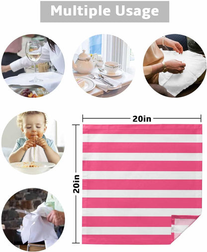 Pink Striped Cloth Napkins Set of 4, Holiday Napkins for Baby Shower, Modern Simple Monochrome Geometric White Washable Reusable Dinner Napkin for Cocktail Wedding Party, 20 x 20 Inch