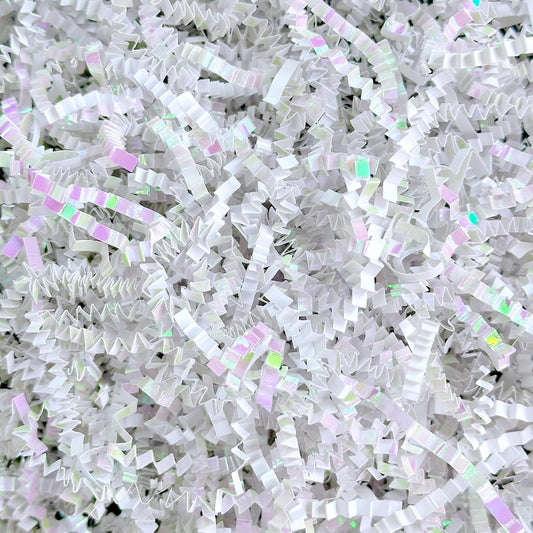 1LB Iridescent Crinkle Cut Paper Shred Filler for Gift Box Bag and Basket On Holidays(Diamond White)