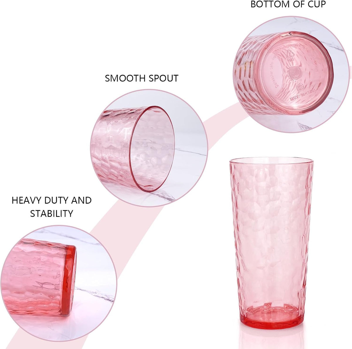24-Ounce Plastic Tumbler Acrylic Drinking Glasses, Reusable Plastic Cups, Stackable, BPA-Free, Shatter Proof, Dishwasher Safe, Set of 8 (Pink)