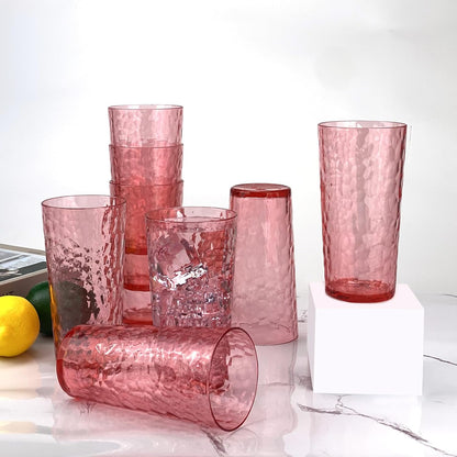 24-Ounce Plastic Tumbler Acrylic Drinking Glasses, Reusable Plastic Cups, Stackable, BPA-Free, Shatter Proof, Dishwasher Safe, Set of 8 (Pink)