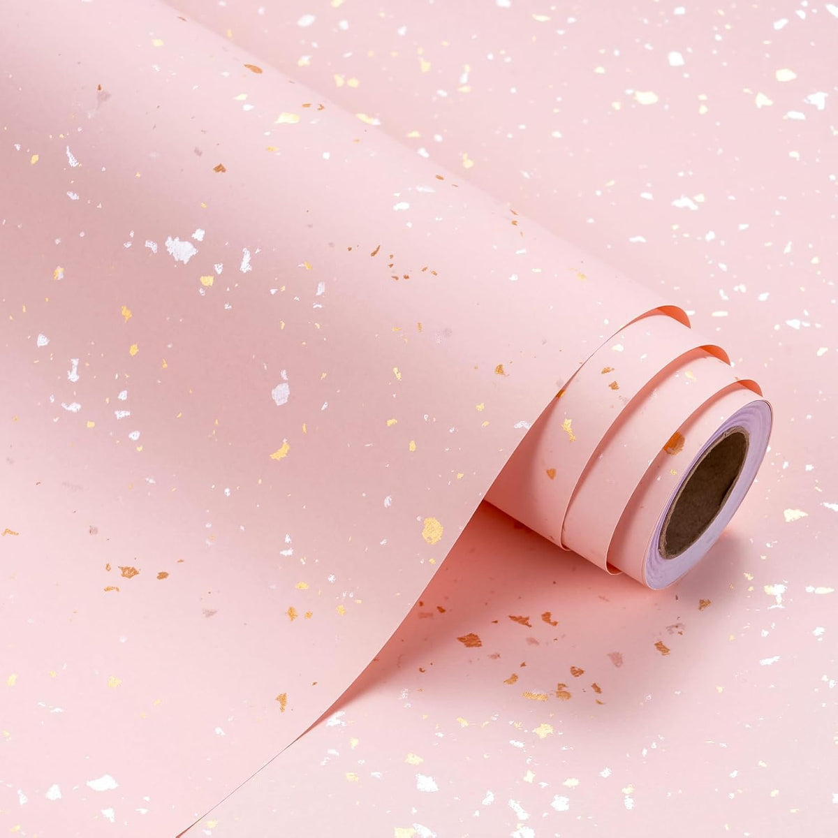 Pink Wrapping Paper Roll - Mini Roll - 17 Inch x 16.5 Feet - Pink Gold Design with Silky Touch Perfect for Birthday, Wedding, Baby Shower, Bridal Shower
