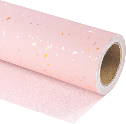 Pink Wrapping Paper Roll - Mini Roll - 17 Inch x 16.5 Feet - Pink Gold Design with Silky Touch Perfect for Birthday, Wedding, Baby Shower, Bridal Shower