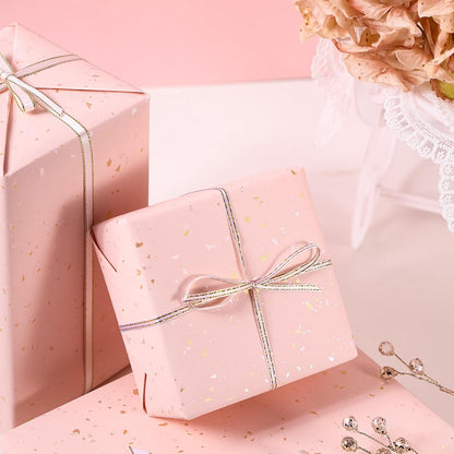 Pink Wrapping Paper Roll - Mini Roll - 17 Inch x 16.5 Feet - Pink Gold Design with Silky Touch Perfect for Birthday, Wedding, Baby Shower, Bridal Shower