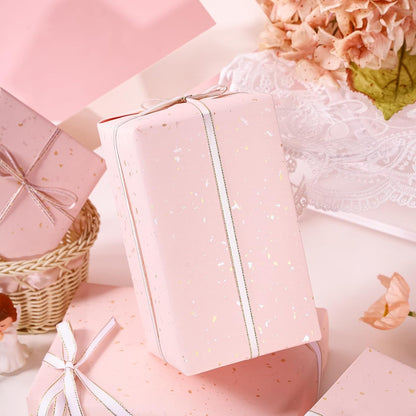 Pink Wrapping Paper Roll - Mini Roll - 17 Inch x 16.5 Feet - Pink Gold Design with Silky Touch Perfect for Birthday, Wedding, Baby Shower, Bridal Shower