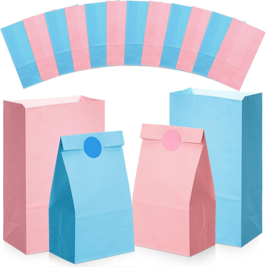 36 Pcs Pink Blue Party Favor Paper Bags Candy Paper Gift Bags with Stickers 5.1 x 3.2 x 9.5'' for Festival Holiday Baby Shower Birthday Wedding Party Anniversaries