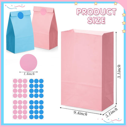 36 Pcs Pink Blue Party Favor Paper Bags Candy Paper Gift Bags with Stickers 5.1 x 3.2 x 9.5'' for Festival Holiday Baby Shower Birthday Wedding Party Anniversaries