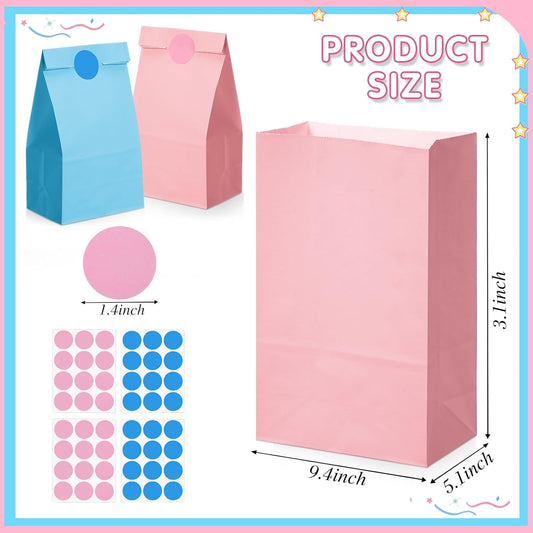 36 Pcs Pink Blue Party Favor Paper Bags Candy Paper Gift Bags with Stickers 5.1 x 3.2 x 9.5'' for Festival Holiday Baby Shower Birthday Wedding Party Anniversaries