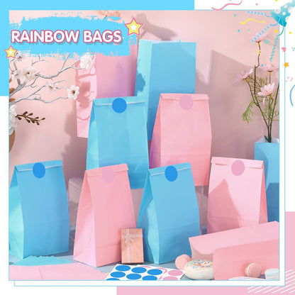 36 Pcs Pink Blue Party Favor Paper Bags Candy Paper Gift Bags with Stickers 5.1 x 3.2 x 9.5'' for Festival Holiday Baby Shower Birthday Wedding Party Anniversaries