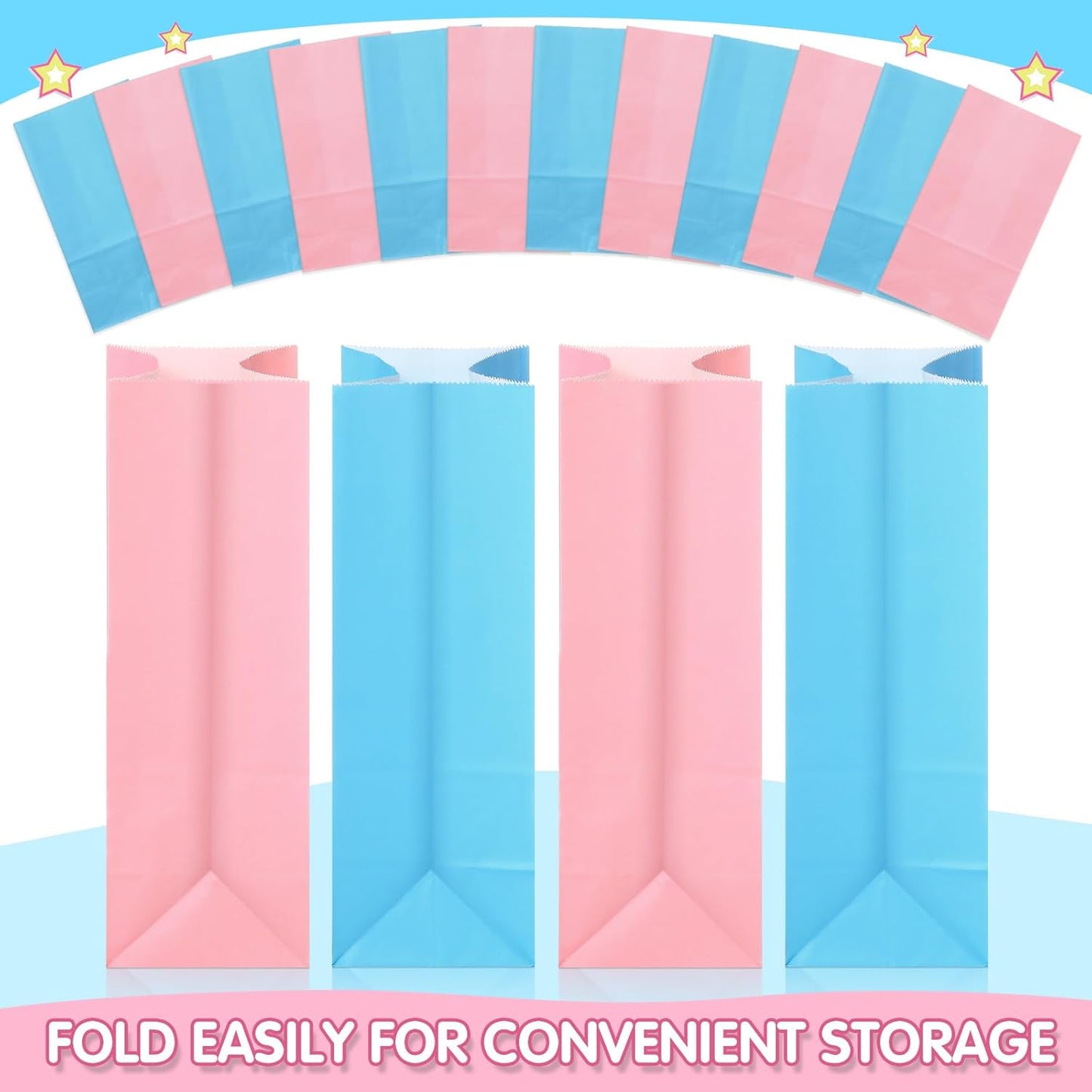 36 Pcs Pink Blue Party Favor Paper Bags Candy Paper Gift Bags with Stickers 5.1 x 3.2 x 9.5'' for Festival Holiday Baby Shower Birthday Wedding Party Anniversaries