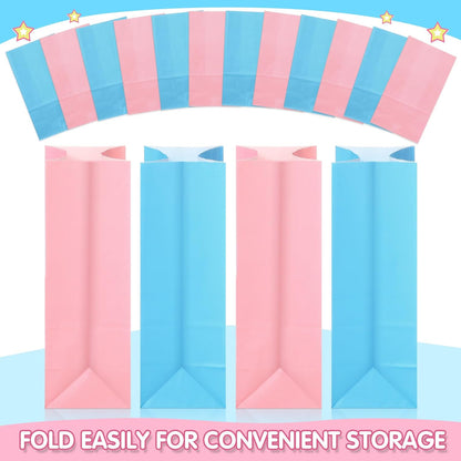 36 Pcs Pink Blue Party Favor Paper Bags Candy Paper Gift Bags with Stickers 5.1 x 3.2 x 9.5'' for Festival Holiday Baby Shower Birthday Wedding Party Anniversaries