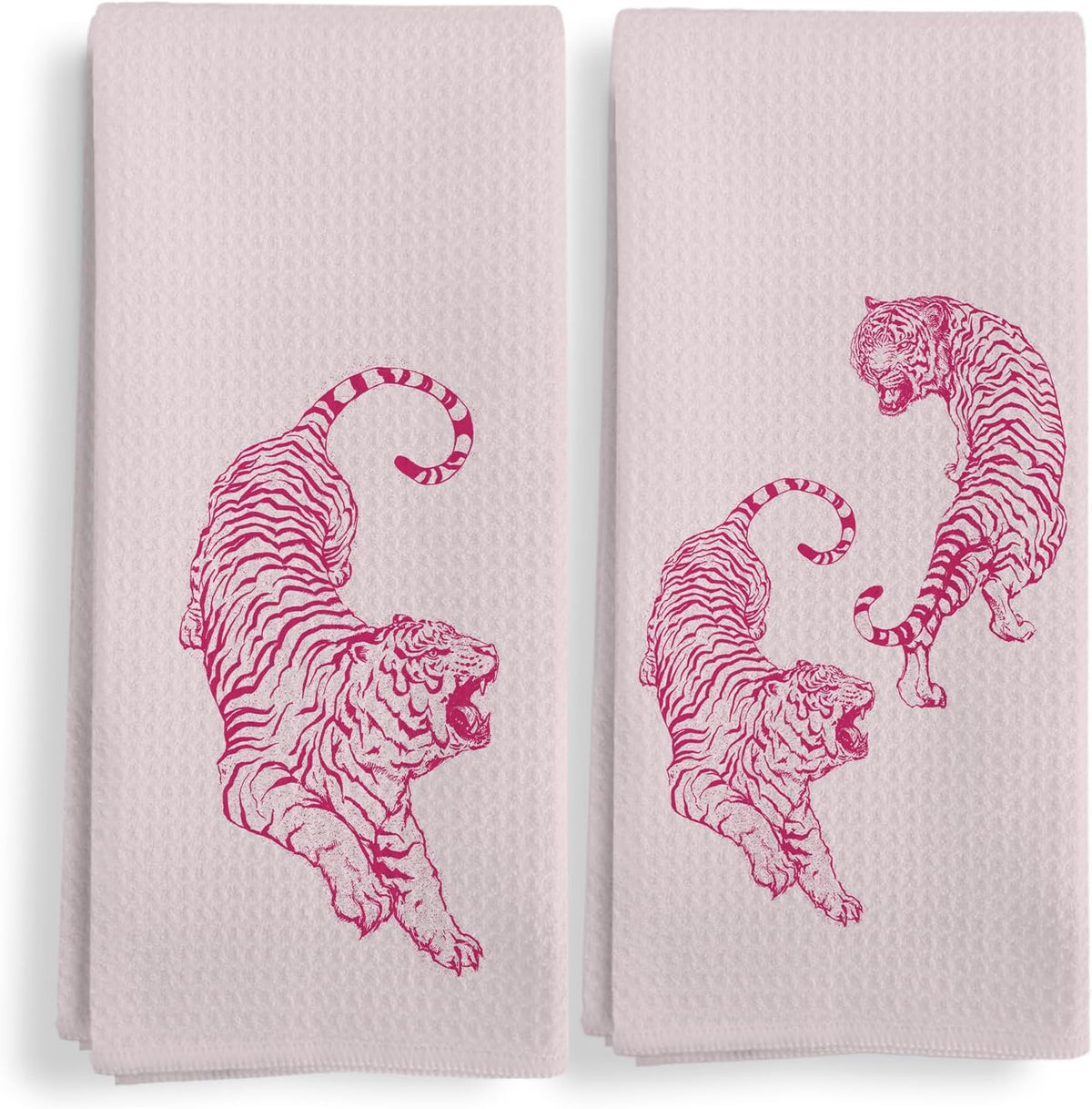 Preppy Pink Tiger Kitchen Towels, Coquette Trendy Tigers Kitchen Towels Decorative Set of 2, Preppy Room Decor, Tiger Decor, Retro Western Tiger Hand Dish Tea Towels for College Dorm 16X24In