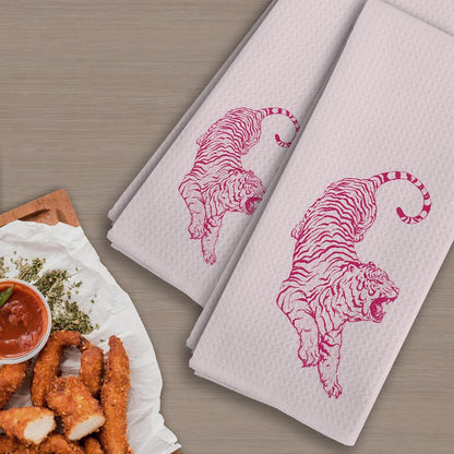 Preppy Pink Tiger Kitchen Towels, Coquette Trendy Tigers Kitchen Towels Decorative Set of 2, Preppy Room Decor, Tiger Decor, Retro Western Tiger Hand Dish Tea Towels for College Dorm 16X24In