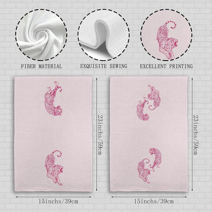 Preppy Pink Tiger Kitchen Towels, Coquette Trendy Tigers Kitchen Towels Decorative Set of 2, Preppy Room Decor, Tiger Decor, Retro Western Tiger Hand Dish Tea Towels for College Dorm 16X24In