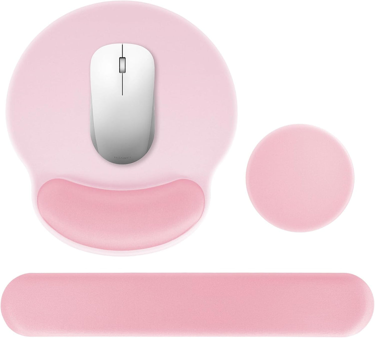 Wrist Rest Support for Mouse Pad&Keyboard Set,Circle Curved Ergonomic Mouse pad Non-Slip Base，Gaming Mouse pad Arm Cushion Support for Computer Office Desk Accessories Cute Setup,Light Pink
