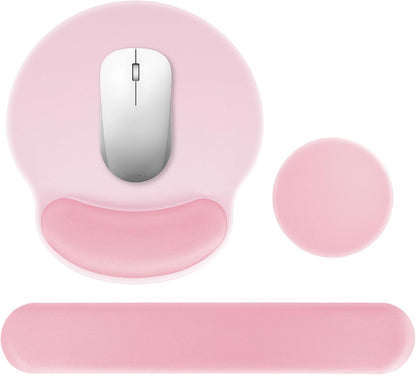 Wrist Rest Support for Mouse Pad&Keyboard Set,Circle Curved Ergonomic Mouse pad Non-Slip Base，Gaming Mouse pad Arm Cushion Support for Computer Office Desk Accessories Cute Setup,Light Pink