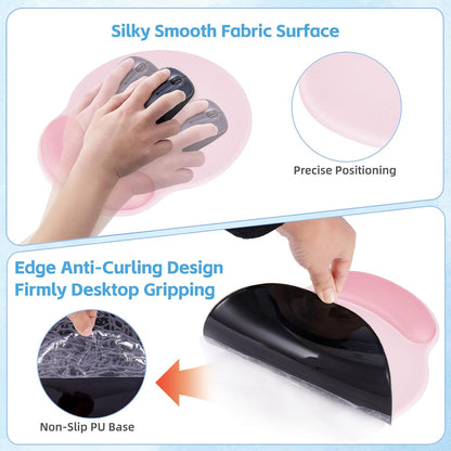 Wrist Rest Support for Mouse Pad&Keyboard Set,Circle Curved Ergonomic Mouse pad Non-Slip Base，Gaming Mouse pad Arm Cushion Support for Computer Office Desk Accessories Cute Setup,Light Pink
