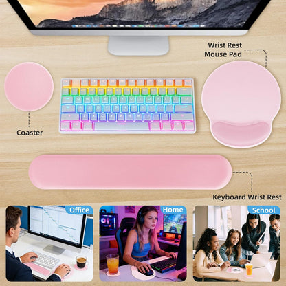 Wrist Rest Support for Mouse Pad&Keyboard Set,Circle Curved Ergonomic Mouse pad Non-Slip Base，Gaming Mouse pad Arm Cushion Support for Computer Office Desk Accessories Cute Setup,Light Pink