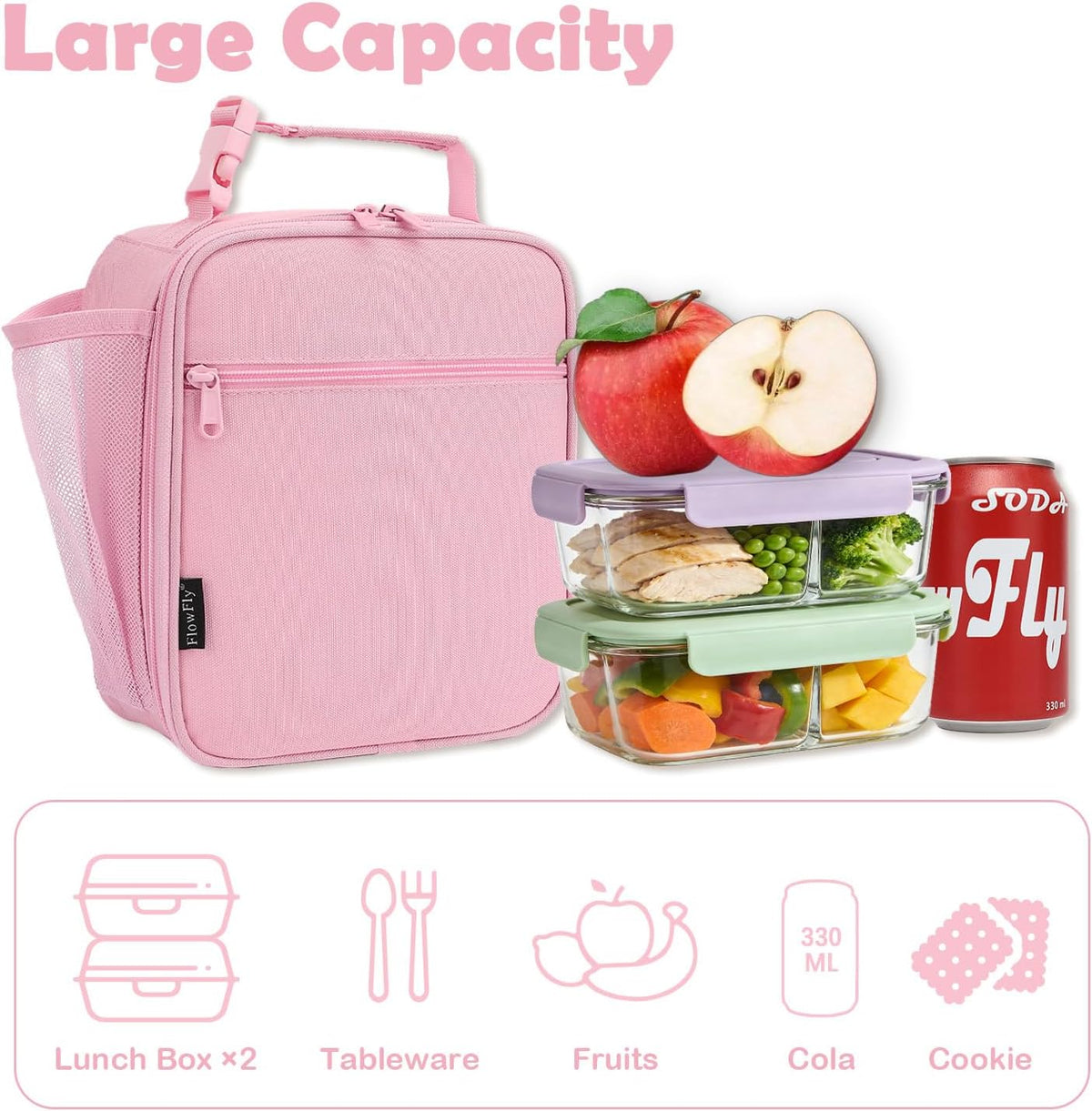 Kids Lunch box Insulated Soft Bag Mini Cooler Back to School Thermal Meal Tote Kit for Girls, Boys, Pink