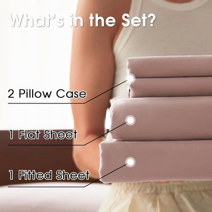Full Size 4 Piece Sheet Set - Comfy Breathable & Cooling Bed Sheets Set, Soft and Wrinkle Free, Deep Pockets, Easy & Secure Fit, Hotel Luxury Bedding - Oeko-Tex - Baby Pink