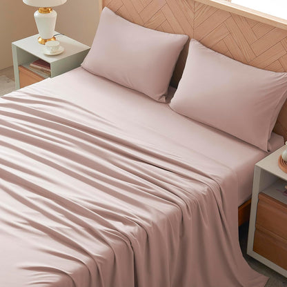 Full Size 4 Piece Sheet Set - Comfy Breathable & Cooling Bed Sheets Set, Soft and Wrinkle Free, Deep Pockets, Easy & Secure Fit, Hotel Luxury Bedding - Oeko-Tex - Baby Pink