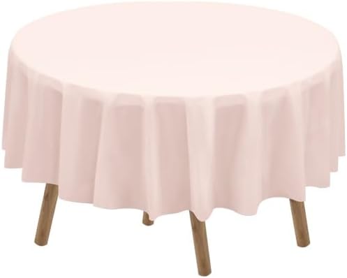Blush Pink Plastic Tablecloths 2 Pack Light Peach Disposable Table Covers 84 Inch Circle Bridal Shower Party Tablecovers PEVA Table Cloths for Picnic Birthday Wedding Parties 6 ft Round Table Use