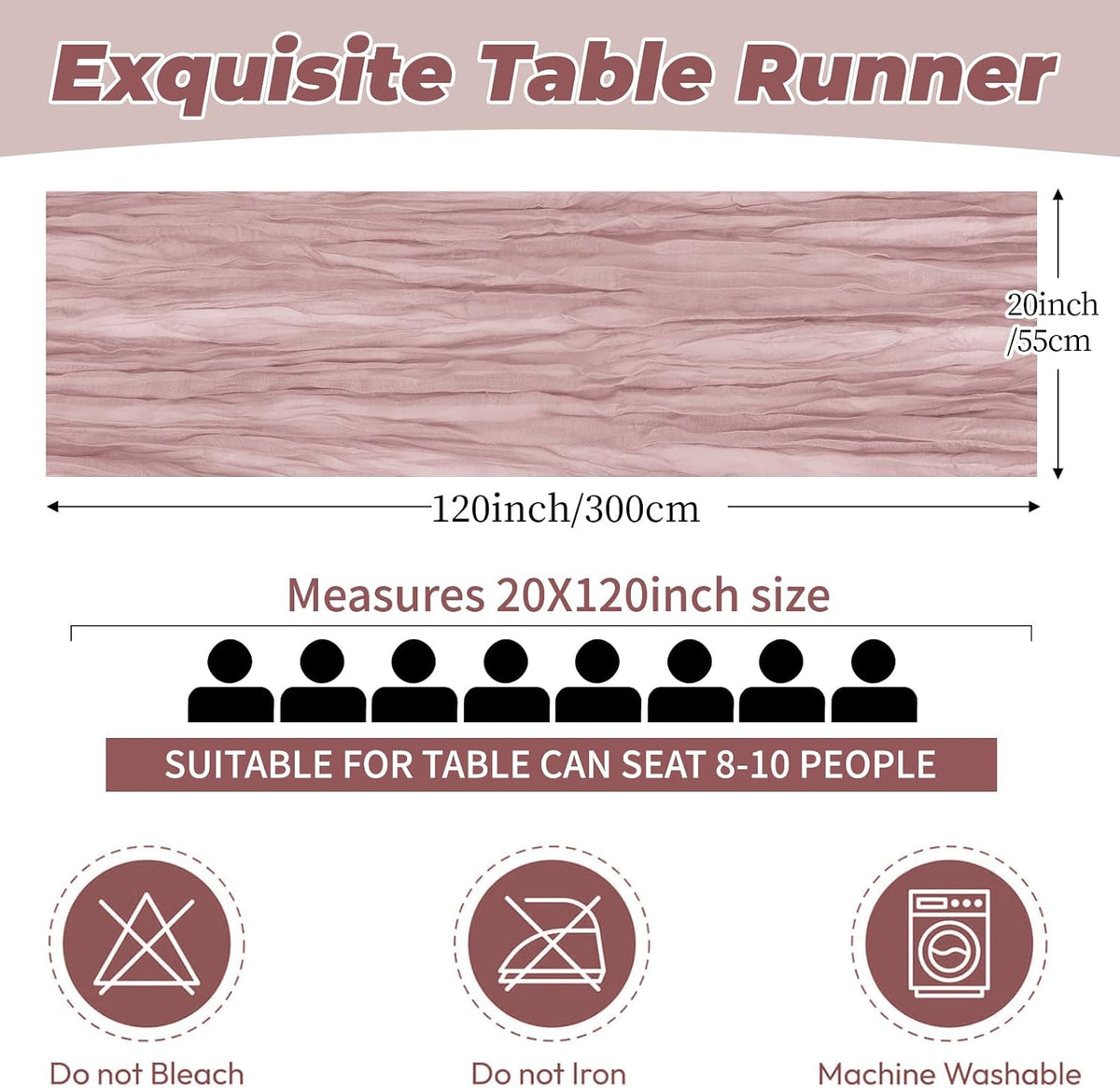 6 Pack Dusty Pink Cheesecloth Table Runner 20 x 120 Inch Gauze Table Runner Fabric Semi Sheer Cheese Cloth Table Decor Bulk for Rustic Romantic Wedding Baby Shower Party Table Decoration