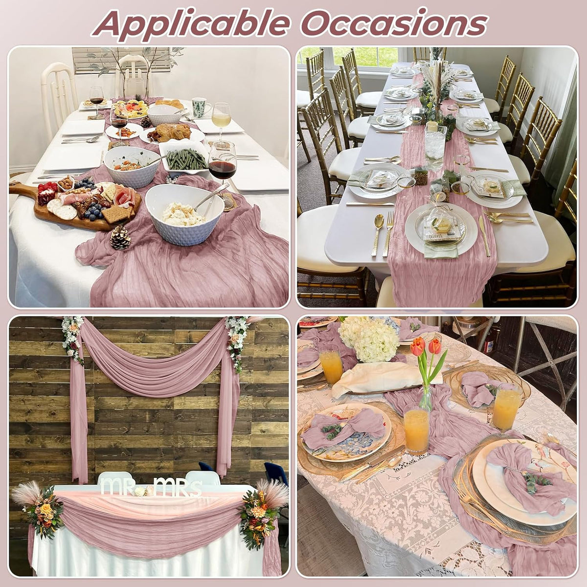 6 Pack Dusty Pink Cheesecloth Table Runner 20 x 120 Inch Gauze Table Runner Fabric Semi Sheer Cheese Cloth Table Decor Bulk for Rustic Romantic Wedding Baby Shower Party Table Decoration