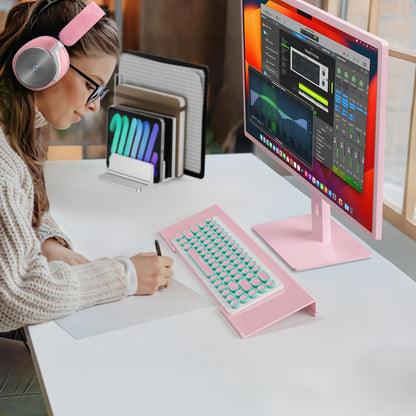 Ergonomic Computer Keyboard Stand - 17 Inch Pink Acrylic Keyboard Riser for Desk Tilted Keyboard Holder Tray with Non-Slip Strip for Home Office Easy Typing & Working