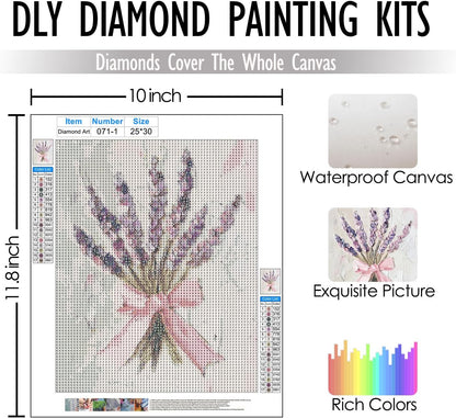4 Pack Pink Coquette Bow Floral Diamond Art Kits, Wildflower Hydrangea Lavender Flower Gem Diamond Painting Art Kits for Adults Kids Beginners, Preppy Coquette Girly Room Decor 9.8x11.8 Inch