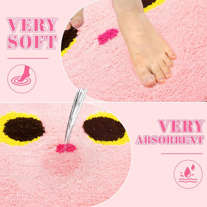 Toilet Rug,Soft Cat Design Toilet Mat,Non Slip and Absorbent Bath Rug,U Shaped Washable Contour Bath Rugs for Toilet Base(Pink, 24" x 20")