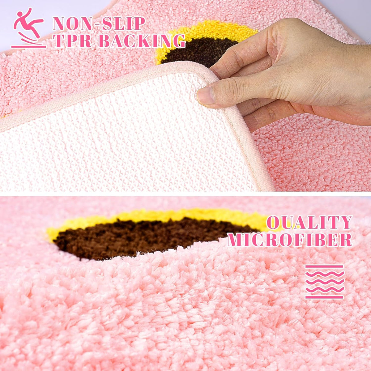 Toilet Rug,Soft Cat Design Toilet Mat,Non Slip and Absorbent Bath Rug,U Shaped Washable Contour Bath Rugs for Toilet Base(Pink, 24" x 20")