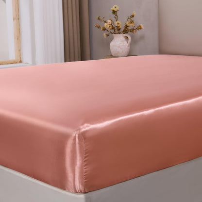 Satin Fitted Sheet Queen with Elastic Corner Straps, Rose Pink