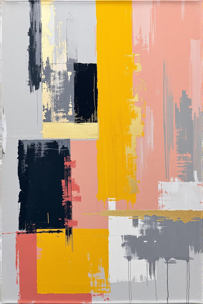 Minimalist Modern Abstract Rug for Living Room Nursery Bedroom Dining Room Faux Wool Home Office Playroom 4x6 Floor Carpet with Oil Painting Texture Black and Peach Pink Indoor Washable Area Rugs