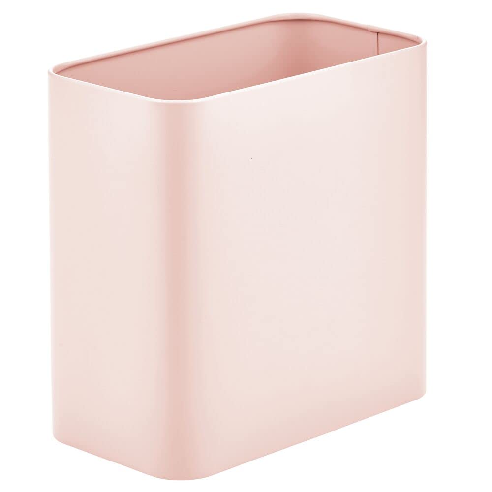 Metal Wastepaper Bin — Compact Rectangular Bathroom Bin — Rubbish Basket for Home and Office — Light Pink